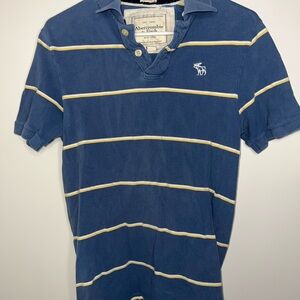 Abercrombie & Fitch Navy and Yellow Striped Polo